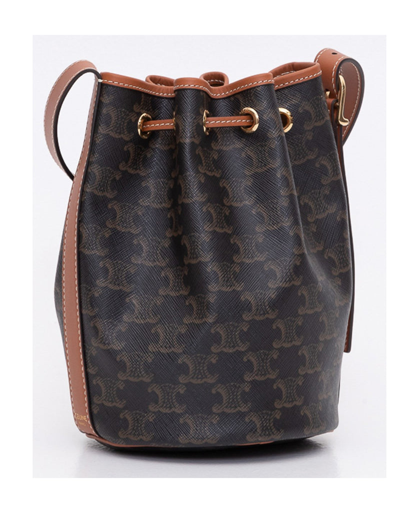 Celine Small Drawstring Bag In Triomphe Canvas and Calfskin