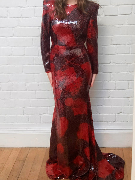 Alex Perry Red Sequin Gown Dress