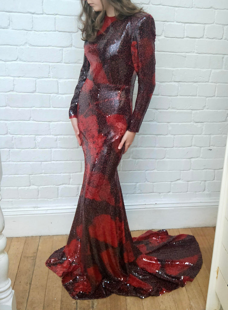 Alex Perry Red Sequin Gown Dress