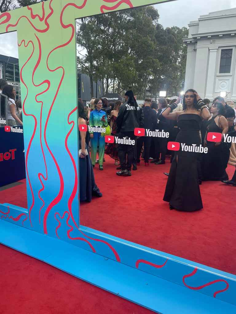 Rachel Gilbert Black Off Shoulder Gown (For Hire)