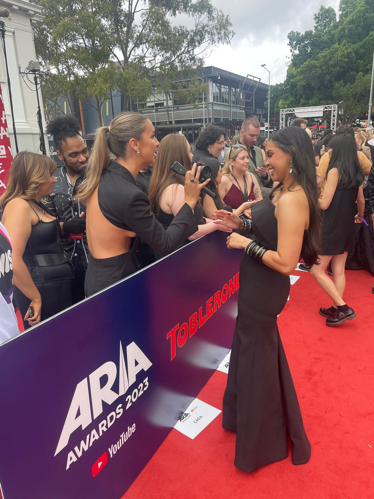 Rachel Gilbert Black Off Shoulder Gown (For Hire)