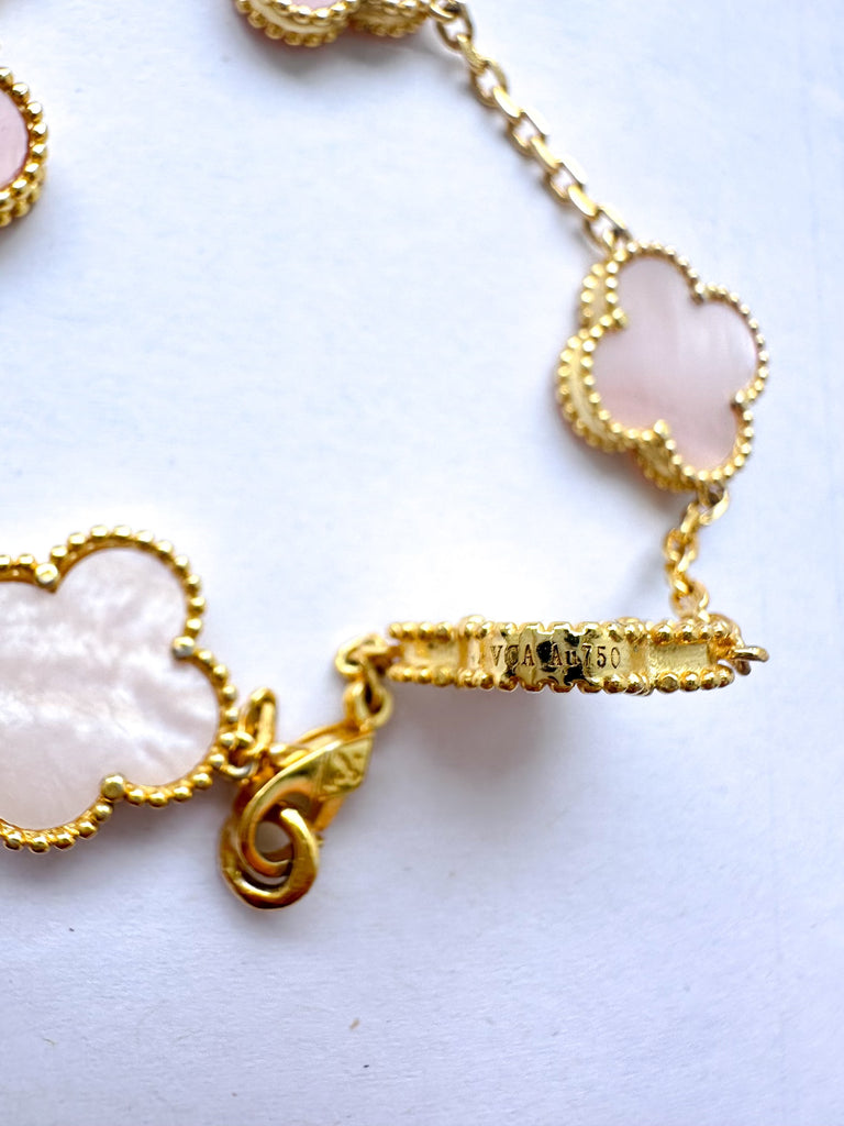 Van Cleef & Arpels 18K Yellow Gold Carnelian Mother of Pearl 5 Motifs Vintage Alhambra Bracelet