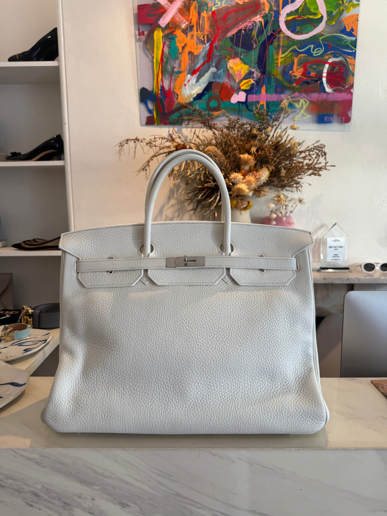 Hermes Birkin 40 White Clemence Palladium Hardware Bag