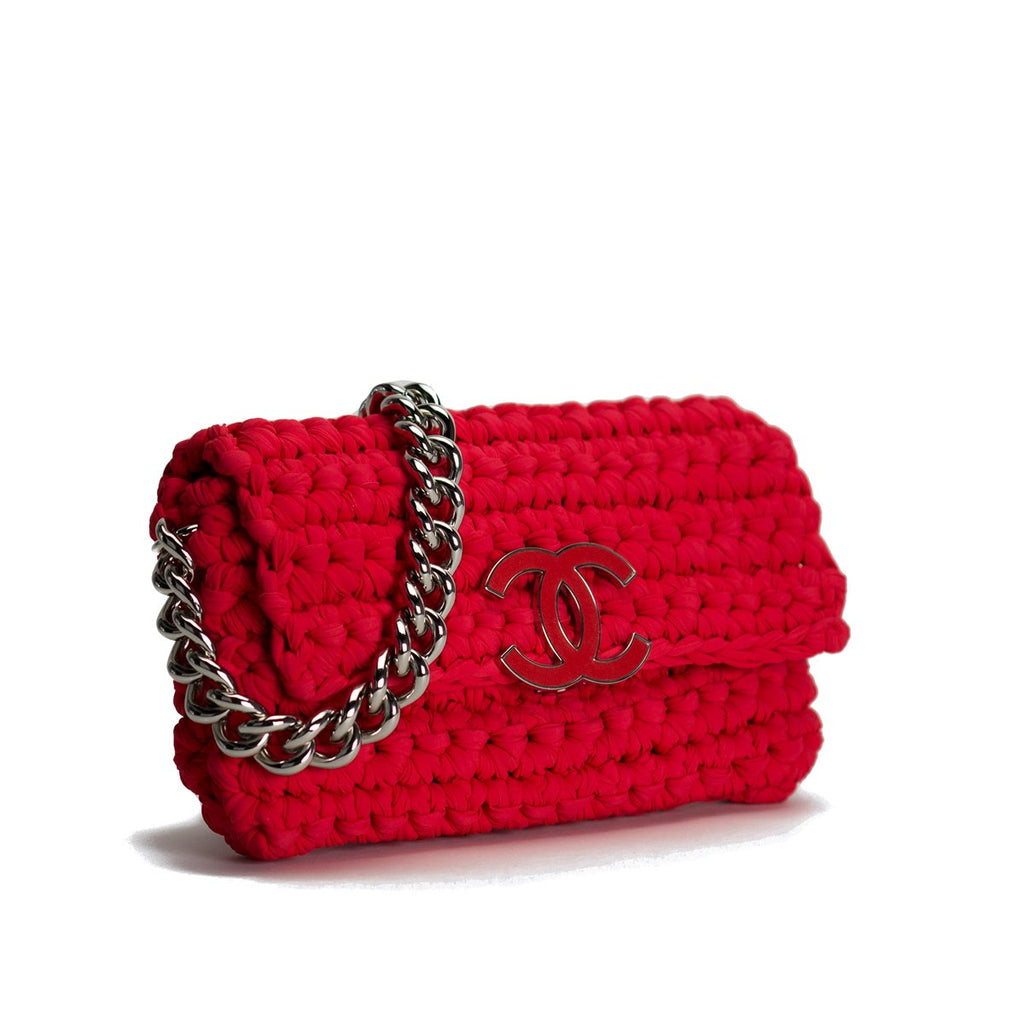 Vintage CHANEL 2014 Neoprene Fancy Crochet Flap Shoulder Bag