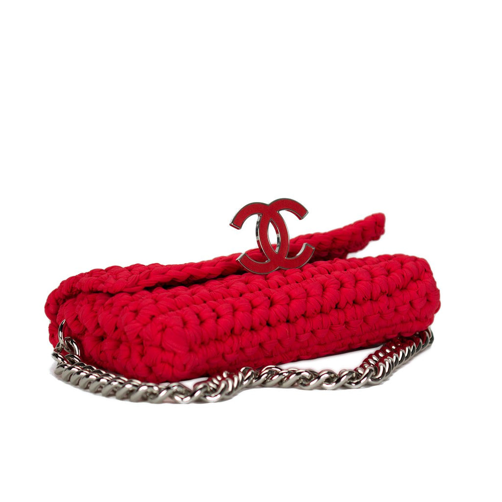 Vintage CHANEL 2014 Neoprene Fancy Crochet Flap Shoulder Bag