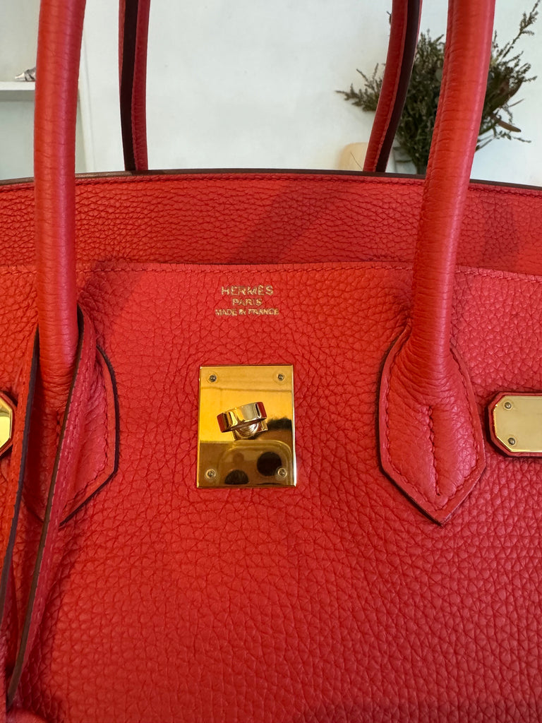 Hermes Birkin 35 Clemence Rouge Pivoine Vermillon Gold Hardware Bag