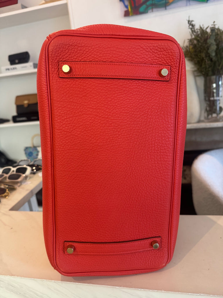 Hermes Birkin 35 Clemence Rouge Pivoine Vermillon Gold Hardware Bag