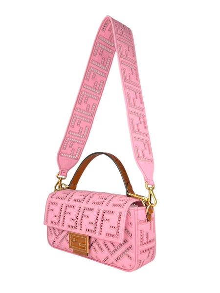 Fendi Pink Canvas Cuoio Agata FF Ajour Embroidered Baguette Bag (For Hire)