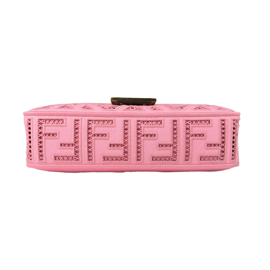 Fendi Pink Canvas Cuoio Agata FF Ajour Embroidered Baguette Bag (For Hire)