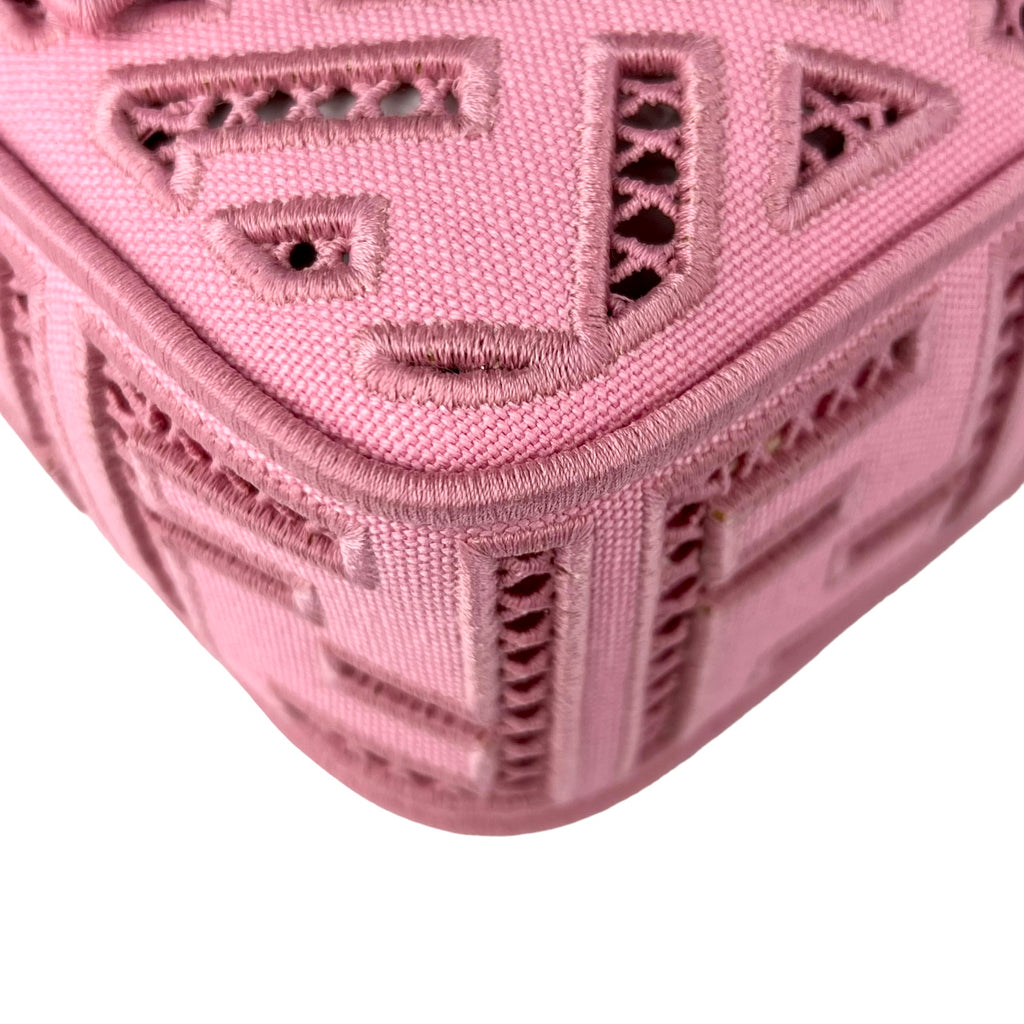 Fendi Pink Canvas Cuoio Agata FF Ajour Embroidered Baguette Bag (For Hire)
