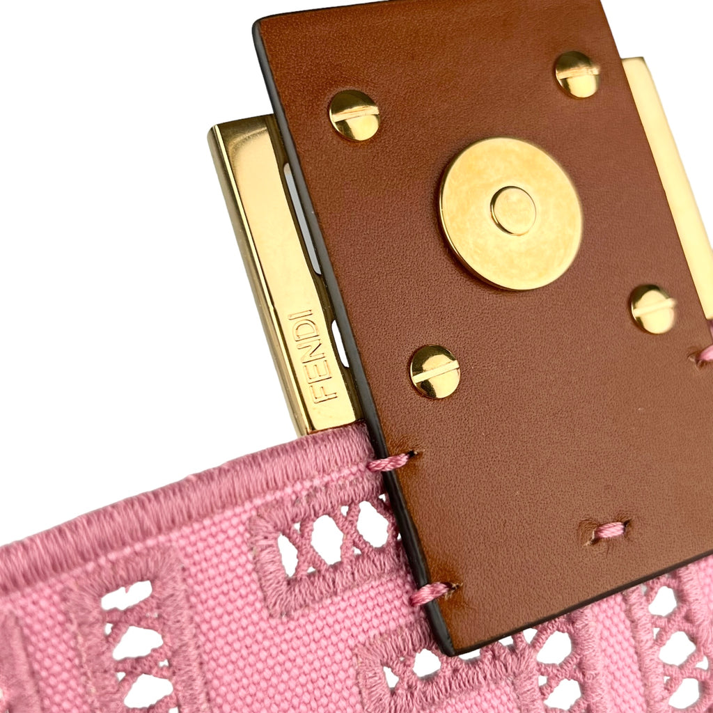 Fendi Pink Canvas Cuoio Agata FF Ajour Embroidered Baguette Bag (For Hire)