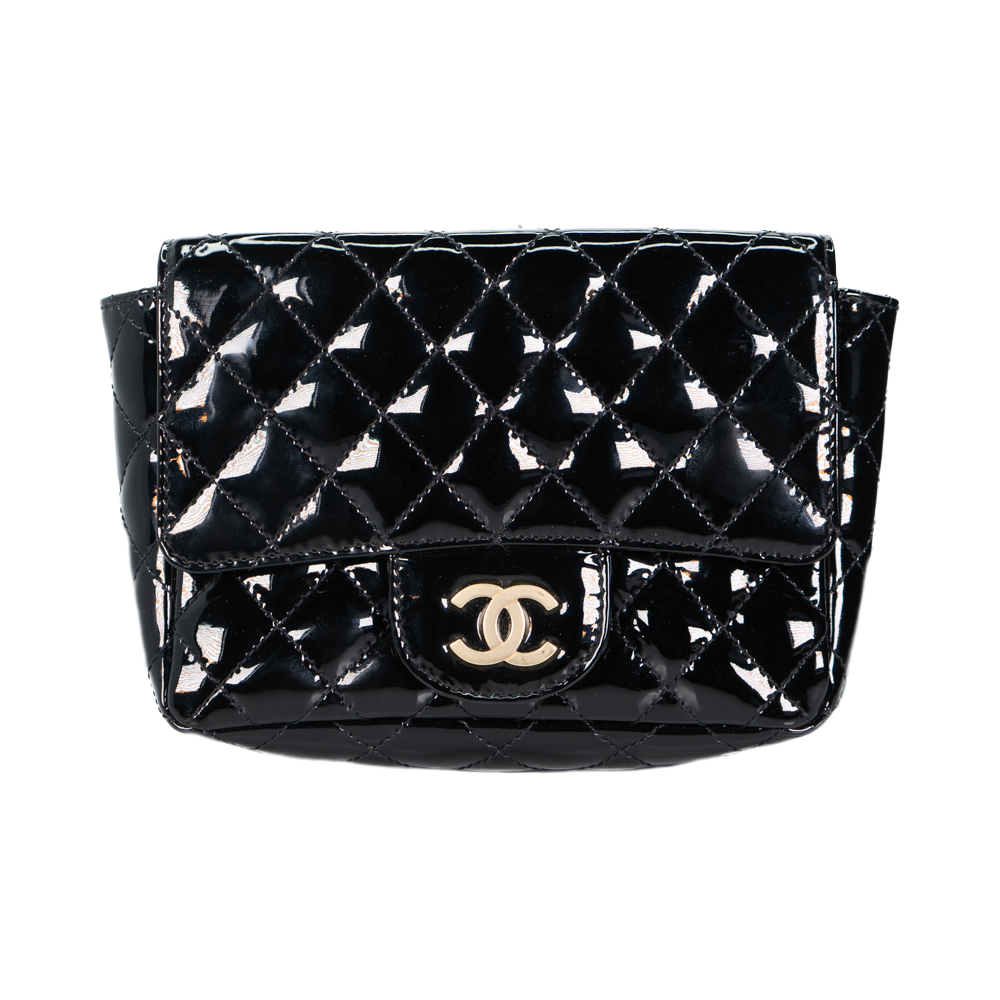 Chanel Vintage Patent Lace Mini Kiss Lock Double Bag Black
