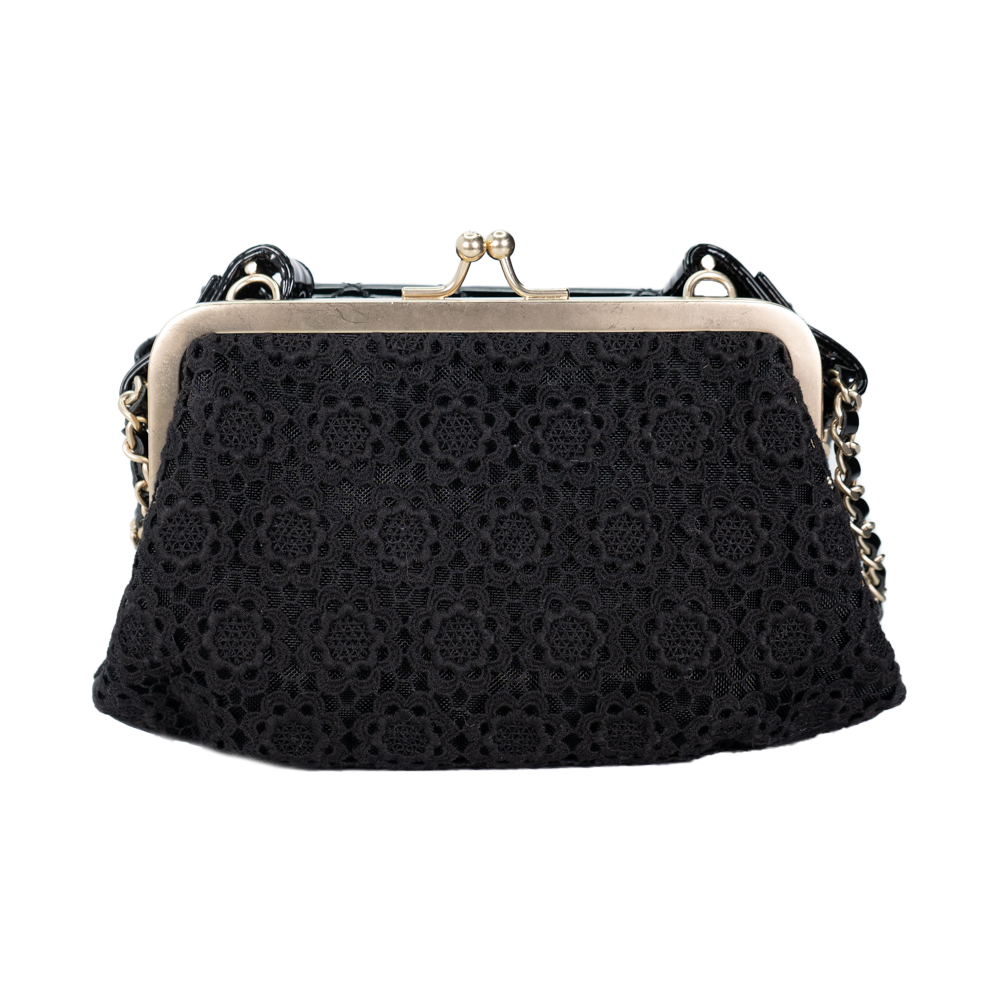 Chanel Vintage Patent Lace Mini Kiss Lock Double Bag Black