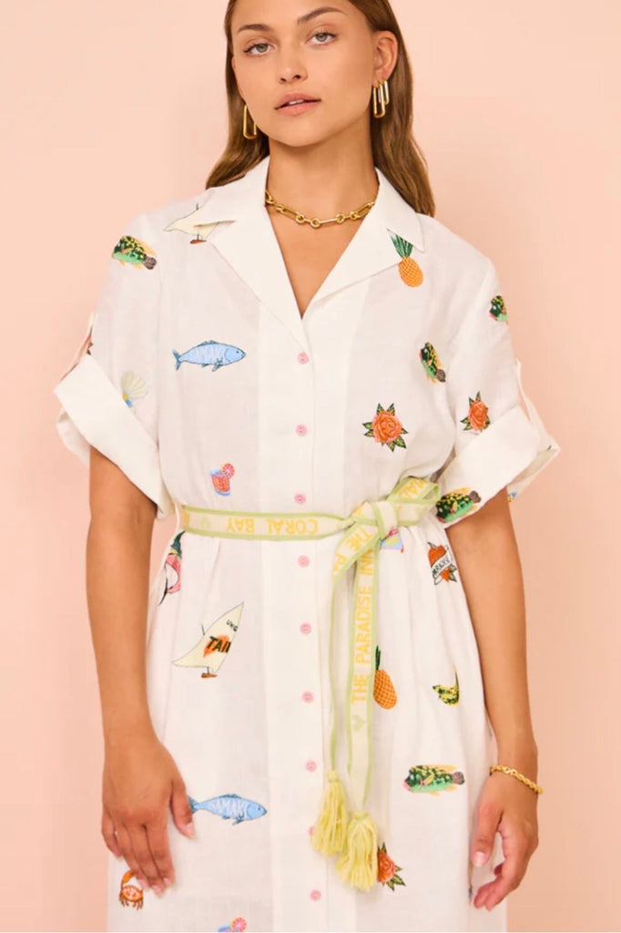 Blue Marlin Embroidered Shirt Dress (For Hire)