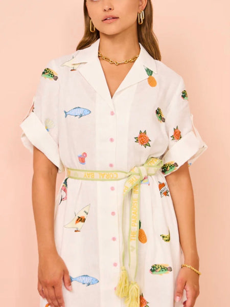 Blue Marlin Embroidered Shirt Dress (For Hire)