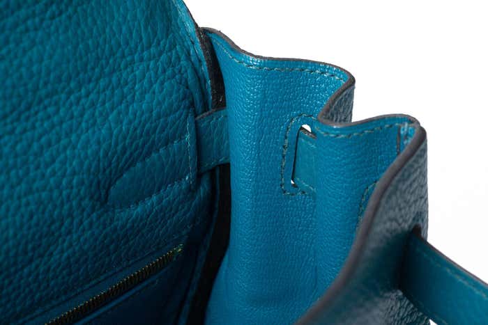 Hermes Kelly 32 Bag Blue Izmir Taurillion Clemence