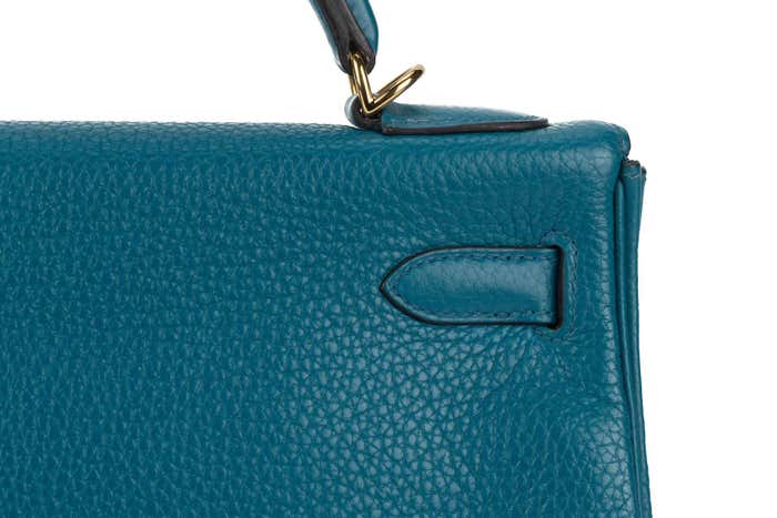 Hermes Kelly 32 Bag Blue Izmir Taurillion Clemence