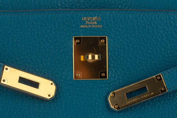 Hermes Kelly 32 Bag Blue Izmir Taurillion Clemence