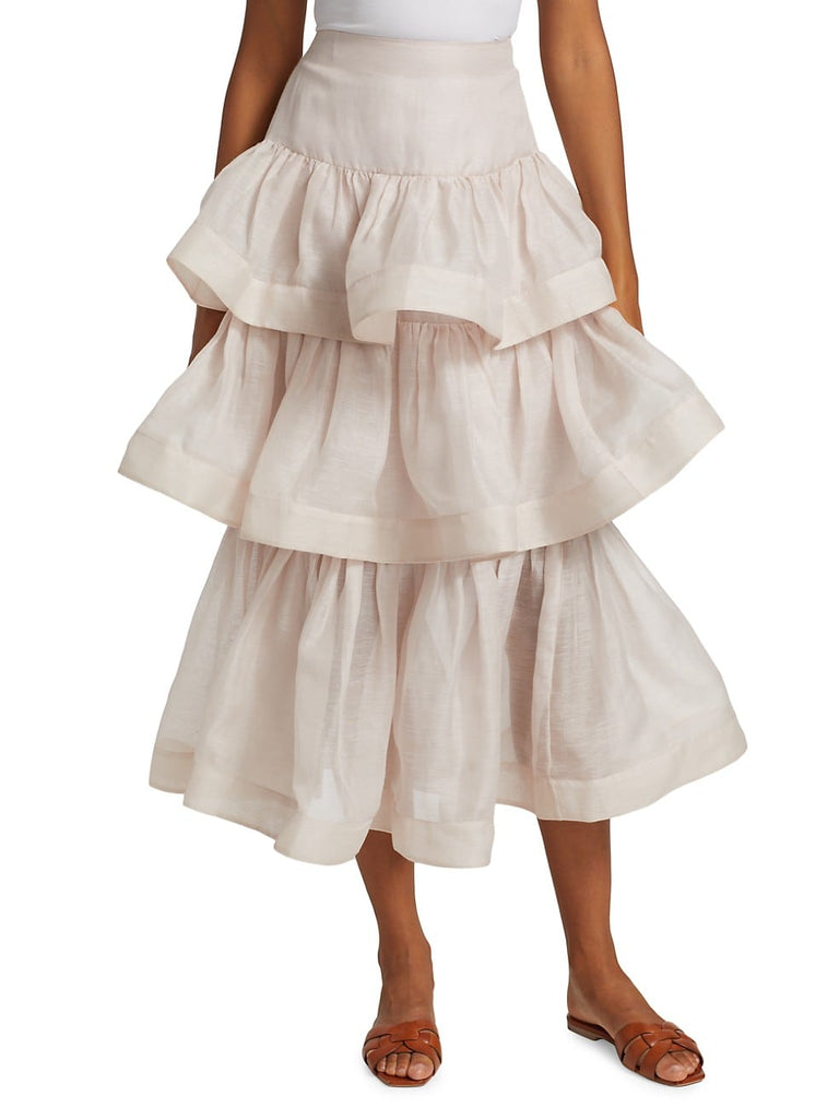 Zimmermann Rhythmic Ruffle Bodice And Tiered Midi Skirt Set (For Hire)