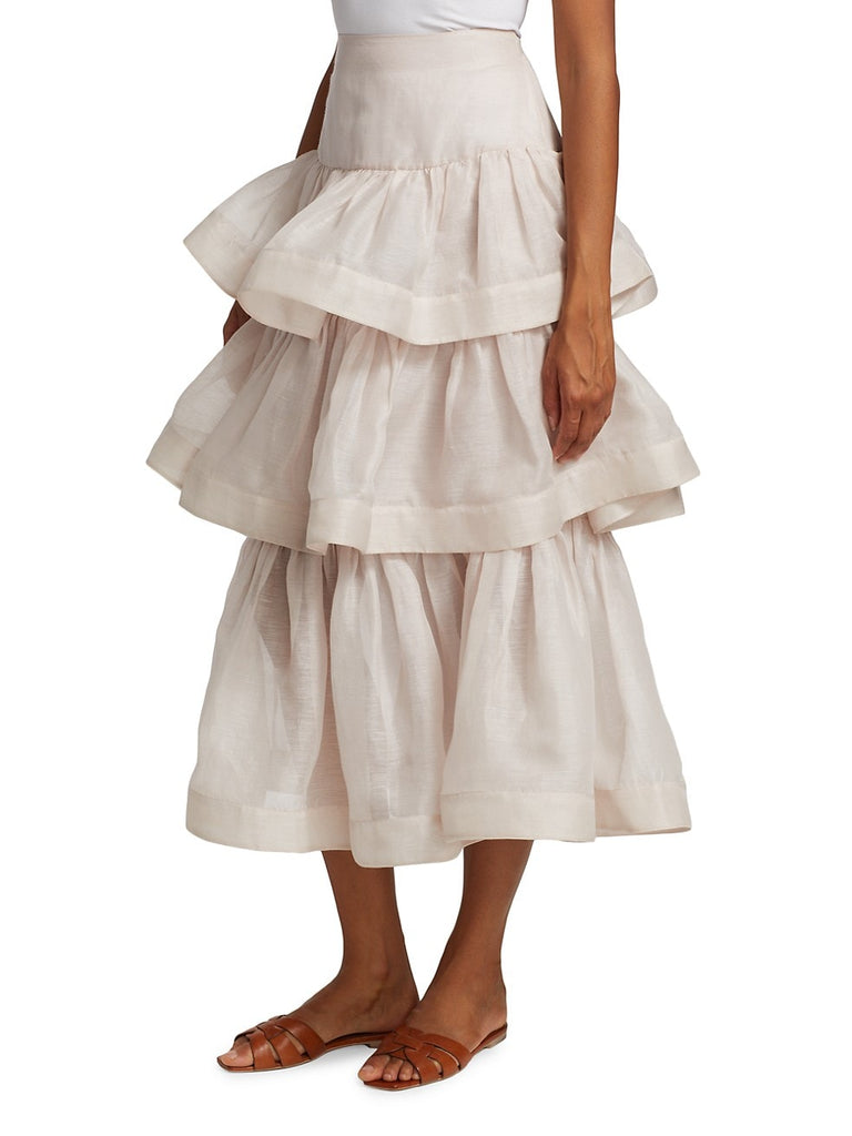 Zimmermann Rhythmic Ruffle Bodice And Tiered Midi Skirt Set (For Hire)