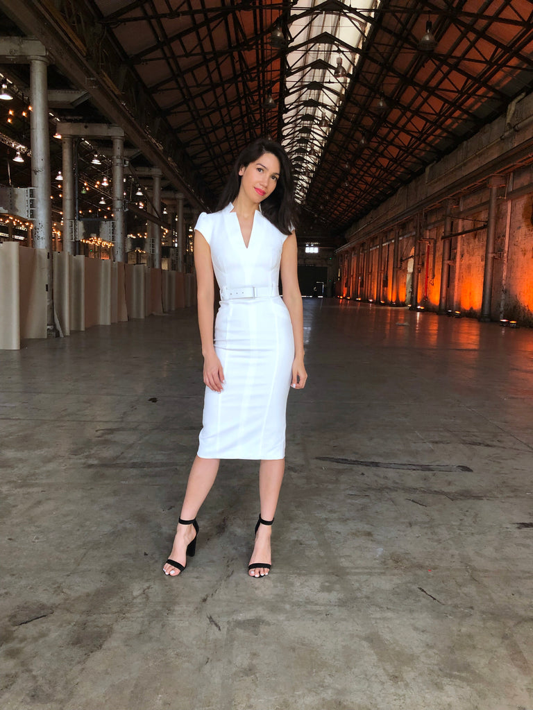 Karen Millen Minimal Metalwork Dress Ivory