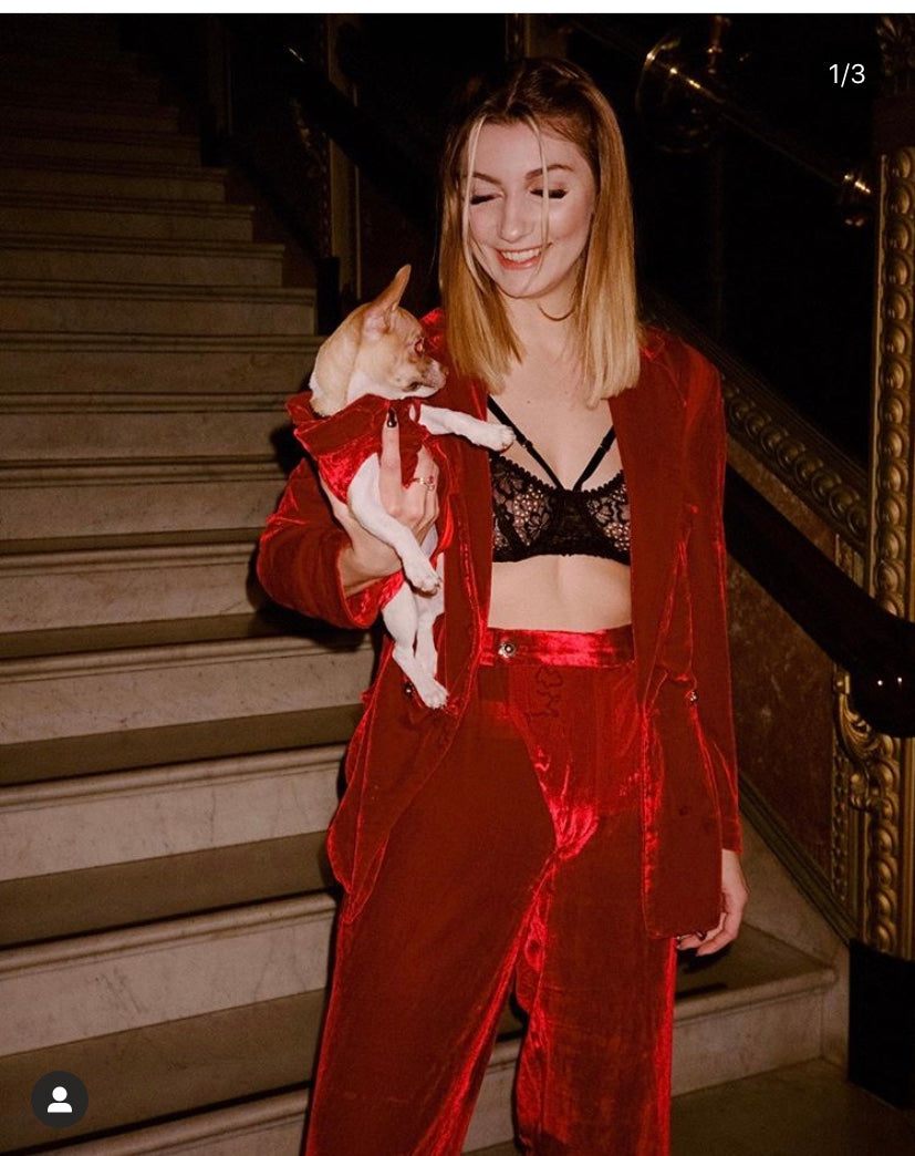 Uminori Atelier X RAMP TRAMP TRAMP STAMP Red Velvet Blazer and Pant Set (For Hire)