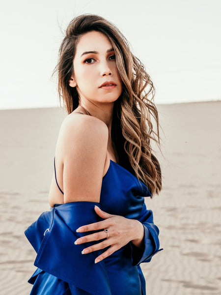 Dion Lee Bias Weave Cowl Dress Silk Satin Ultra Blue (For Hire)