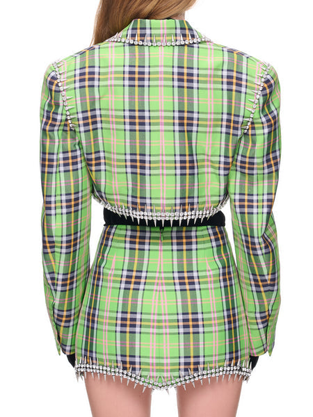 Area Crystal Spike Plaid Blazer And Skirt Set Green