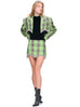 Area Crystal Spike Plaid Blazer And Skirt Set Green