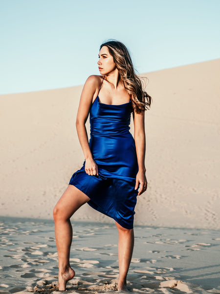 Dion Lee Bias Weave Cowl Dress Silk Satin Ultra Blue (For Hire)