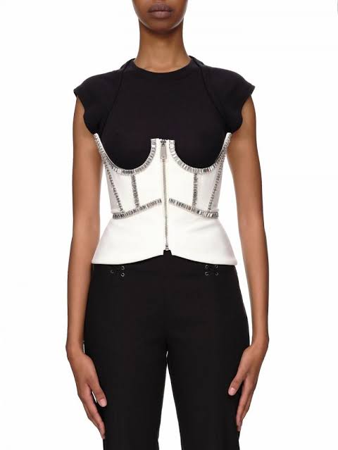 AREA NYC Baguette Crystal Stitched Ivory Corset