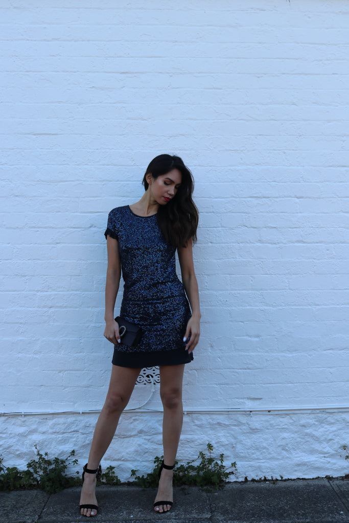 Cohen Et Sabine Blue Silk Sequin Mini Dress (For Hire)