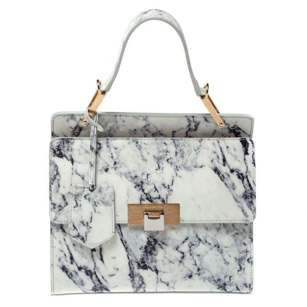 Balenciaga White Marble Le Dix Bag (for Hire)