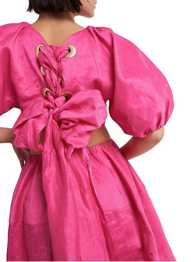 Admiration Lace-Up Mini Dress Magenta (For Hire)