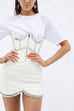 AREA NYC Baguette Crystal Stitched Ivory Corset