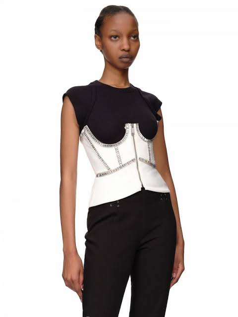 AREA NYC Baguette Crystal Stitched Ivory Corset