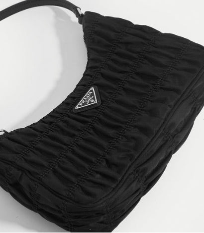 Prada Re-edition 2000 Bag in Ruched Black Saffiano Leather and Nylon