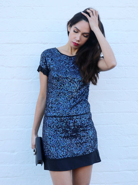 Cohen Et Sabine Blue Silk Sequin Mini Dress (For Hire)