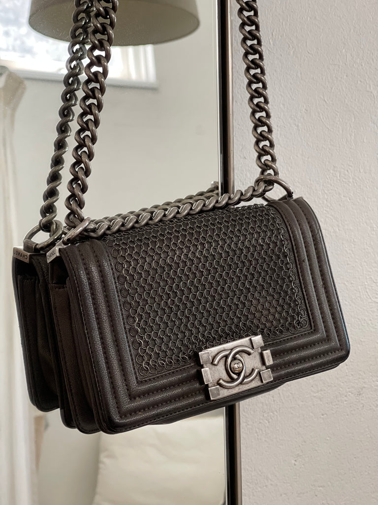 Chanel Lambskin Quilted Small Chain Mail Boy Flap Black