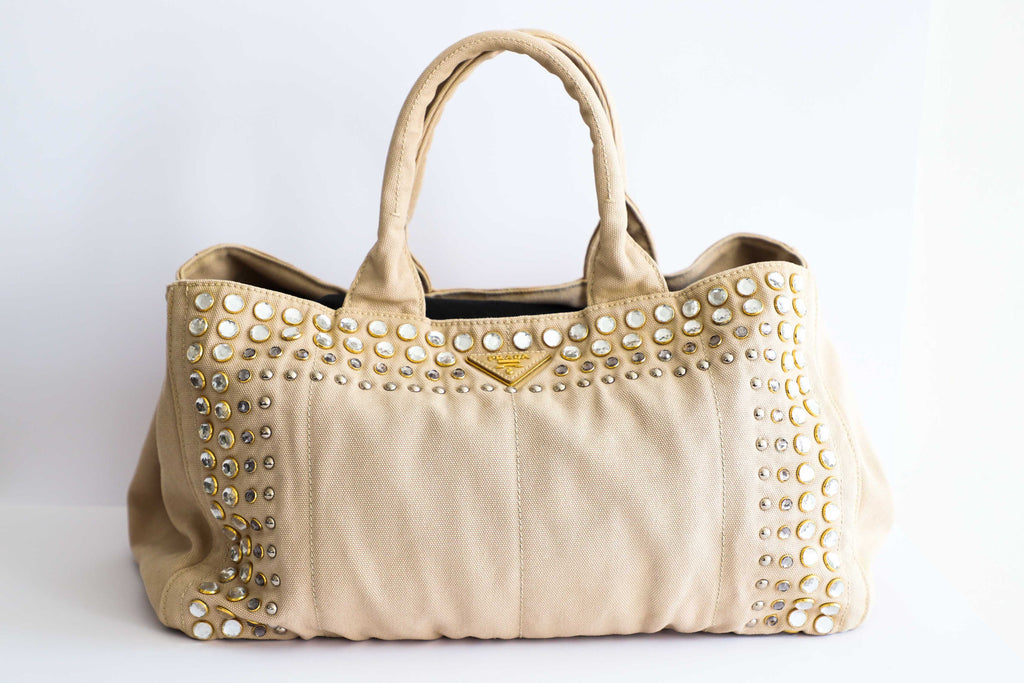 Prada - Ecru Denim Studded Tote