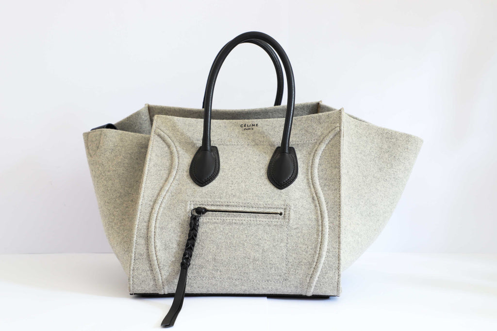 Celine Grey Felted Wool Black Leather Phantom Bag
