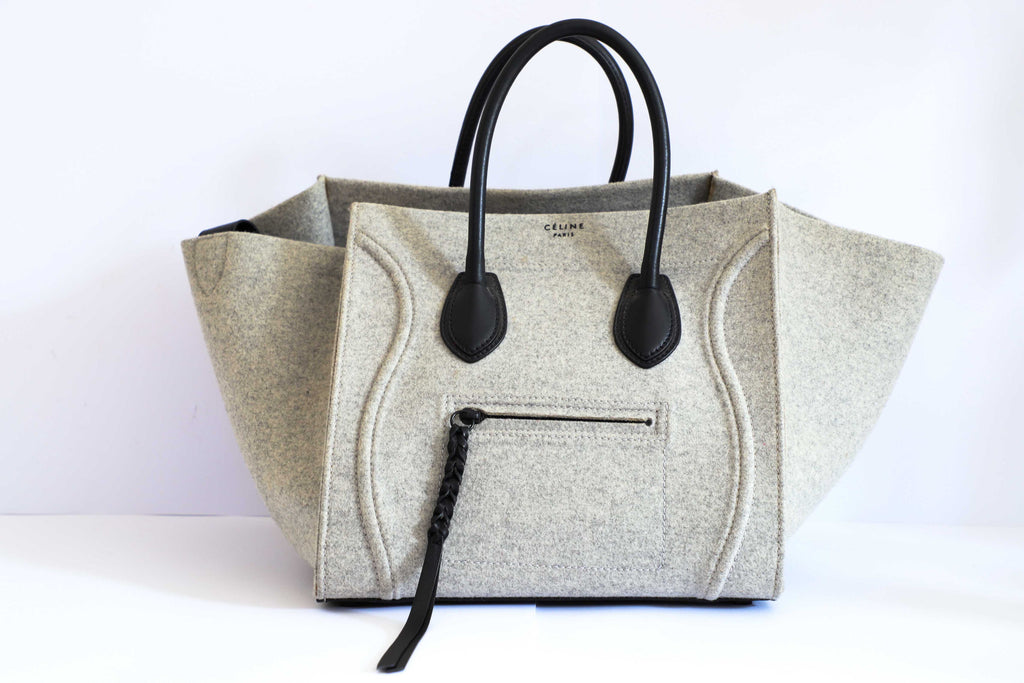 Celine Grey Felted Wool Black Leather Phantom Bag