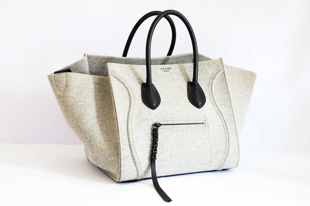 Celine Grey Felted Wool Black Leather Phantom Bag