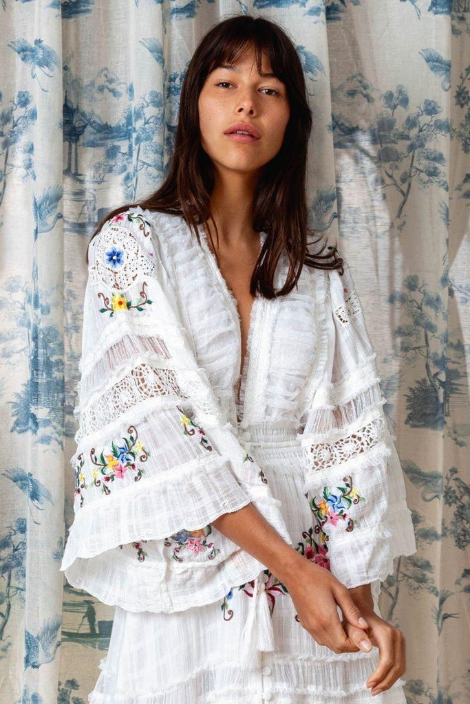 Fillyboo Charm Your Way - Embroidered Maxi Dress/Duster - Rosey Tea In Ivory (For Hire)