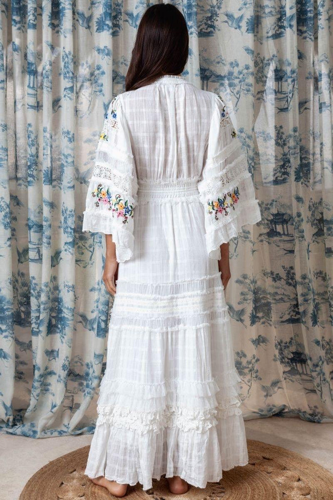 Fillyboo Charm Your Way - Embroidered Maxi Dress/Duster - Rosey Tea In Ivory (For Hire)