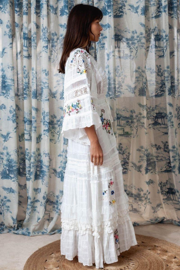 Fillyboo Charm Your Way - Embroidered Maxi Dress/Duster - Rosey Tea In Ivory (For Hire)