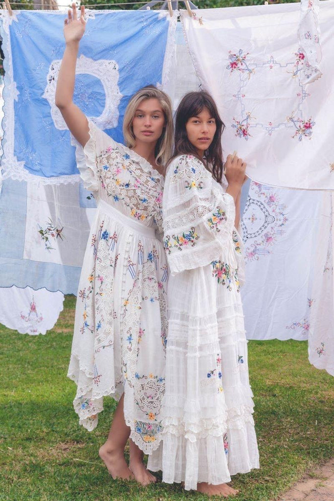 Fillyboo Charm Your Way - Embroidered Maxi Dress/Duster - Rosey Tea In Ivory (For Hire)