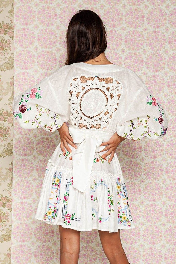 Fillyboo, Dream in Colour - Embroidered Mini Dress in White (For Hire)