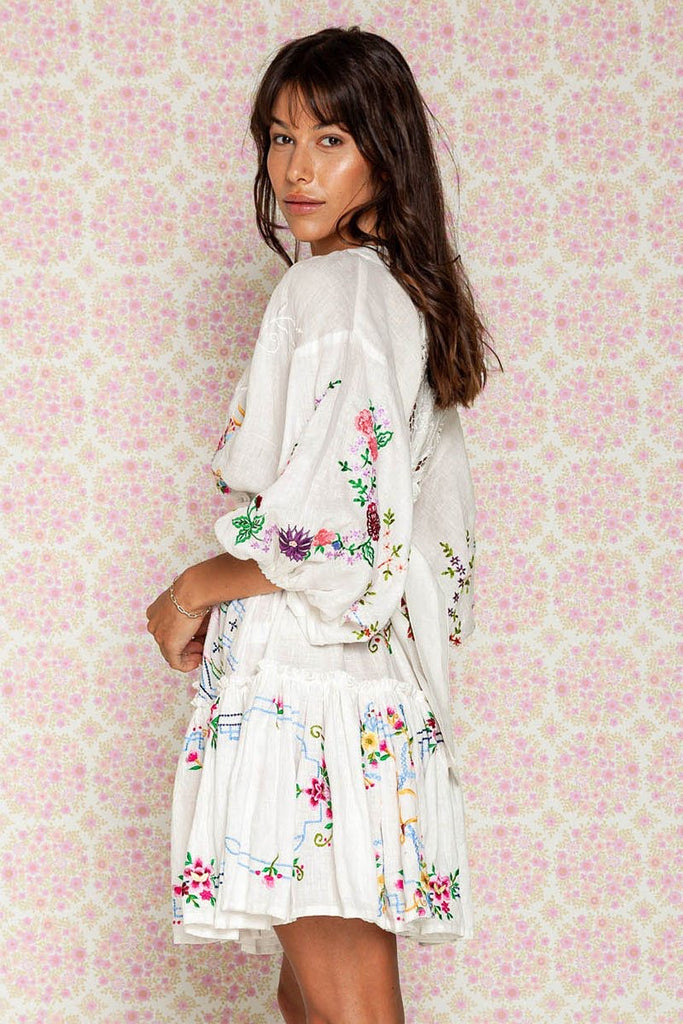Fillyboo, Dream in Colour - Embroidered Mini Dress in White (For Hire)