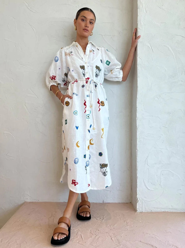 Soleil Embroidered Shirt Dress (For Hire)